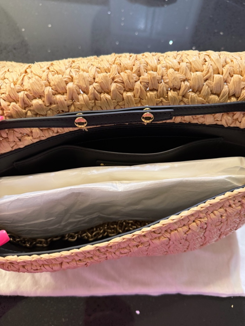 Prada Woven Raffia Clutch in Natural Beige with Black Logo - Picture 3 of 5